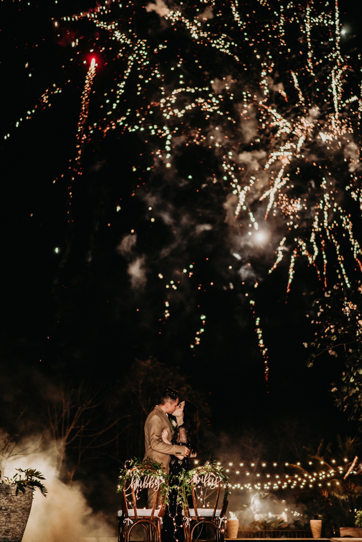 Fireworks at the end of wedding