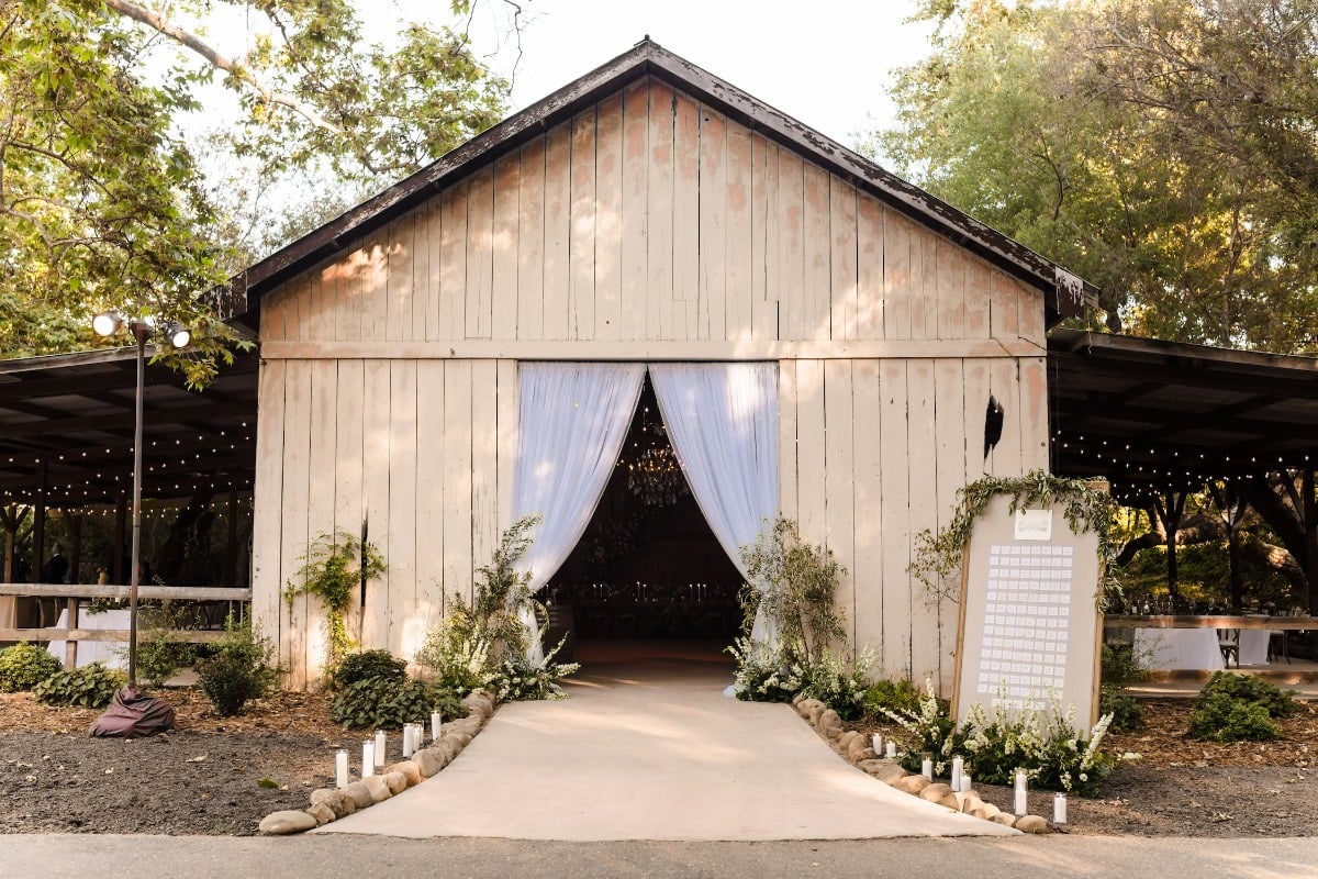 entrance to rustic wedding reception
