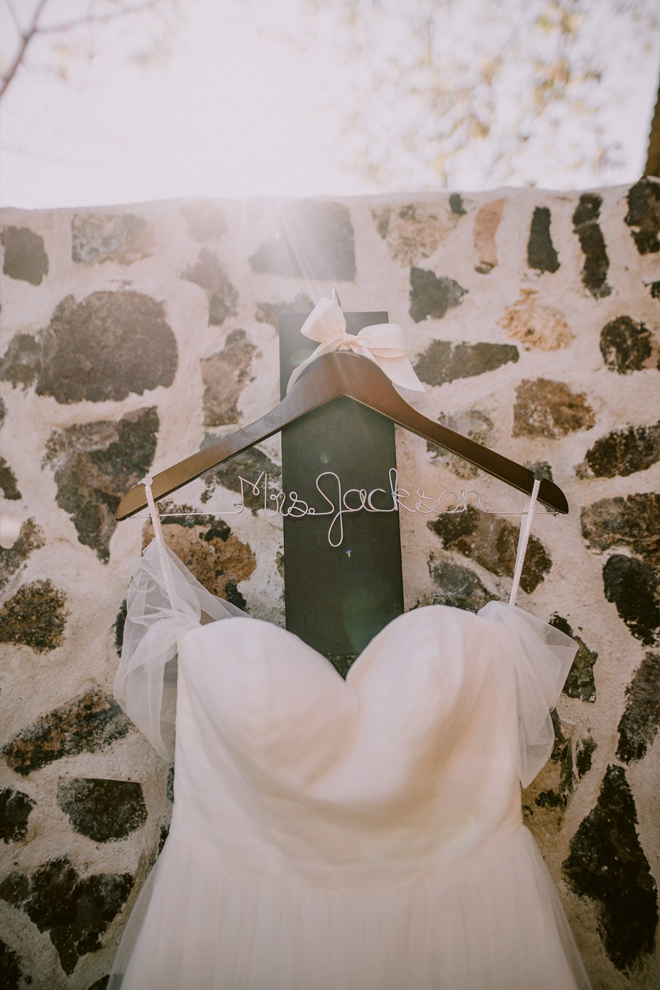 David's Bridal Chiffon wedding dress and personalized hanger