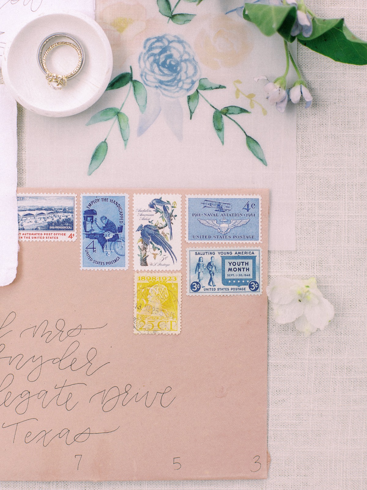 vintage stamps on wedding invitations