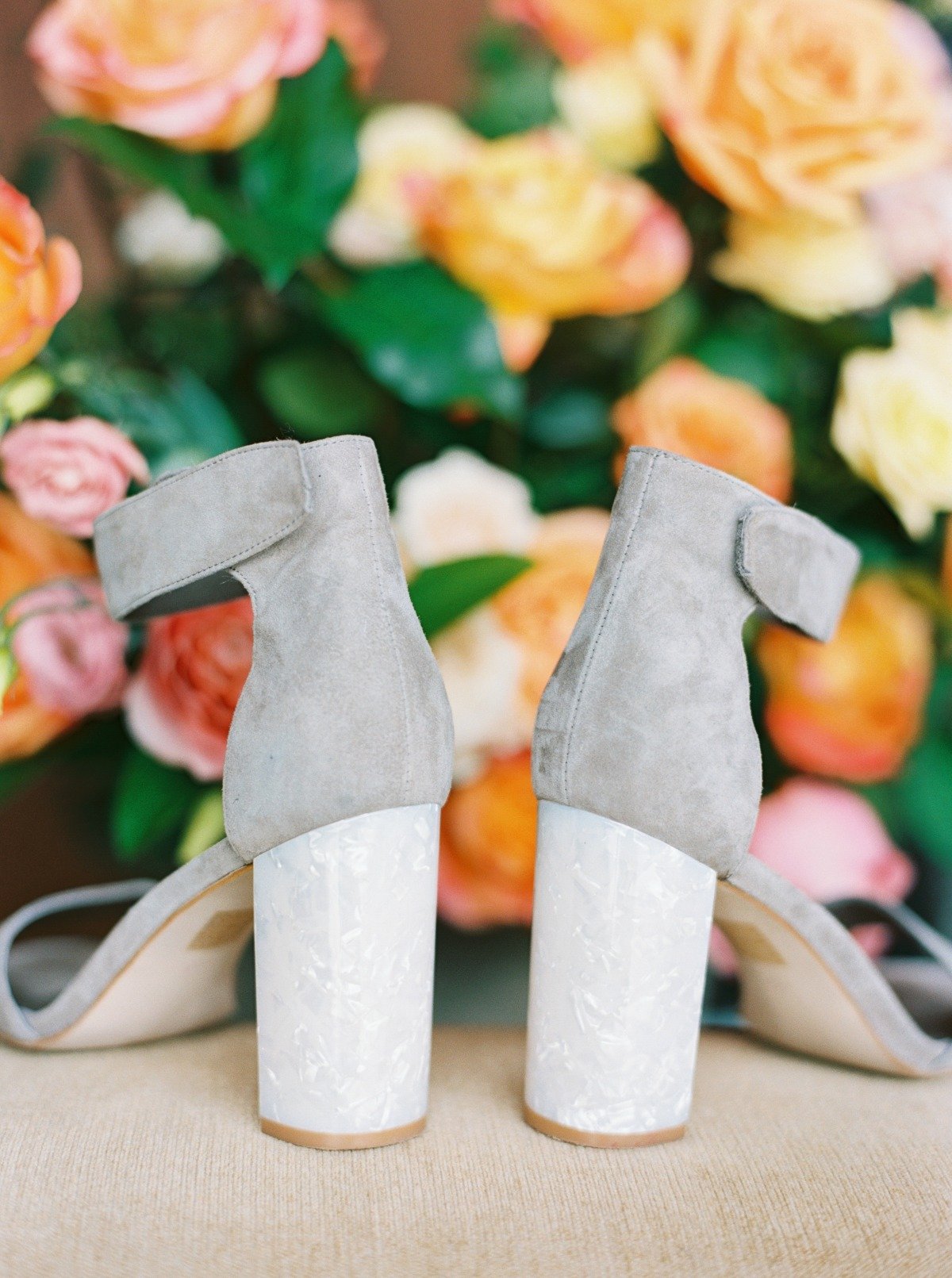 gray wedding shoes with lucite heels
