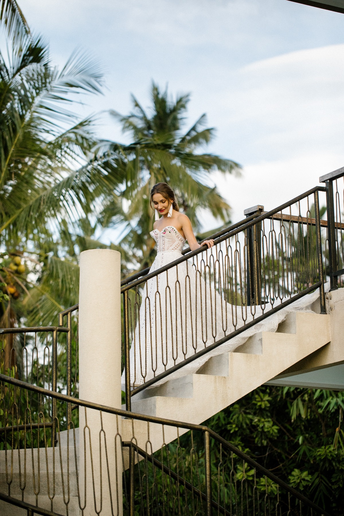 staircase wedding first look