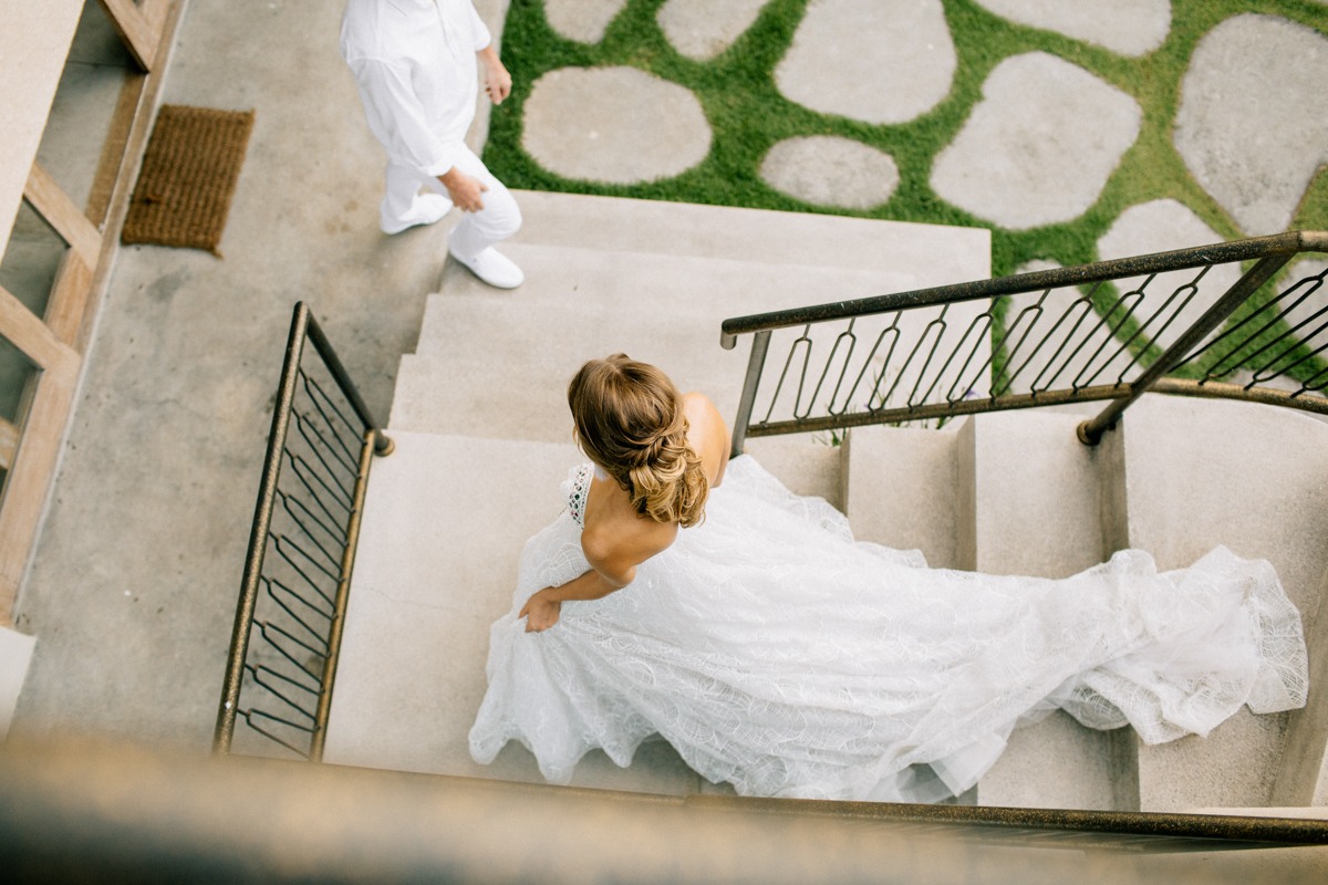 staircase wedding first look