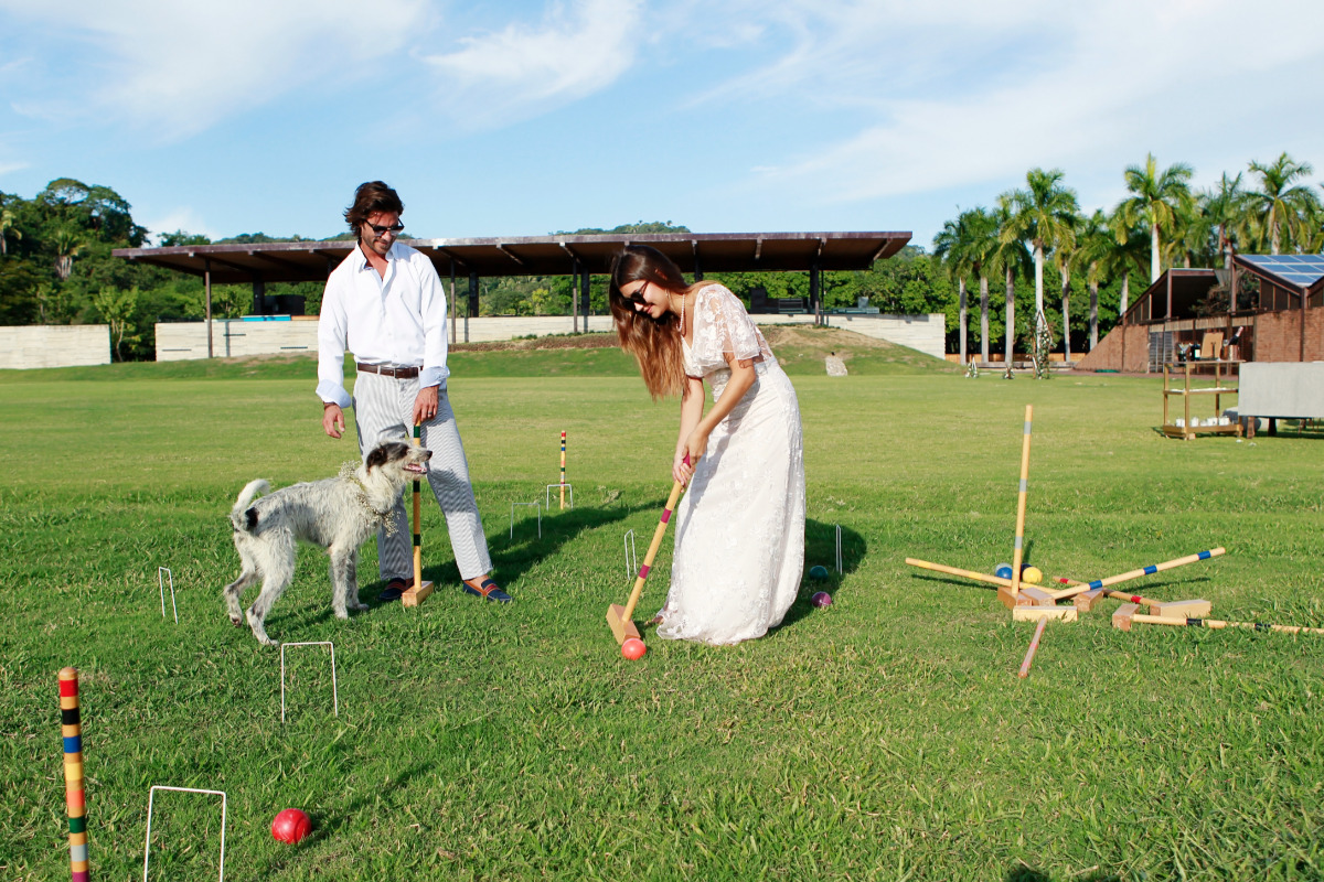 playing croquet on the polo field
