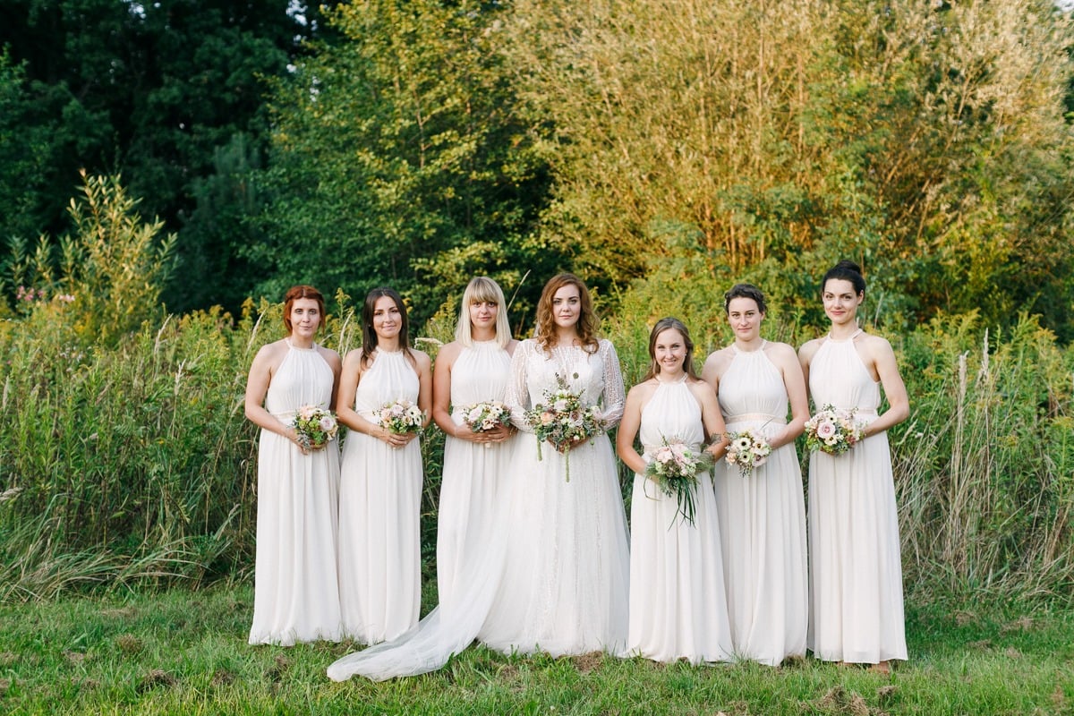 bridesmaids in white dresses