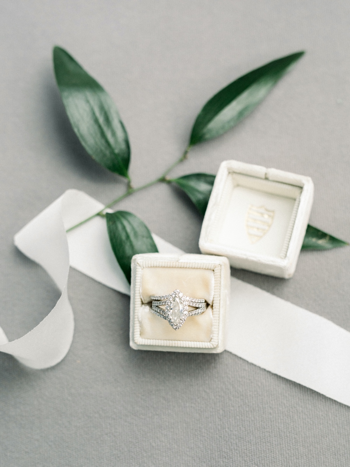 engagement ring in cream ring box