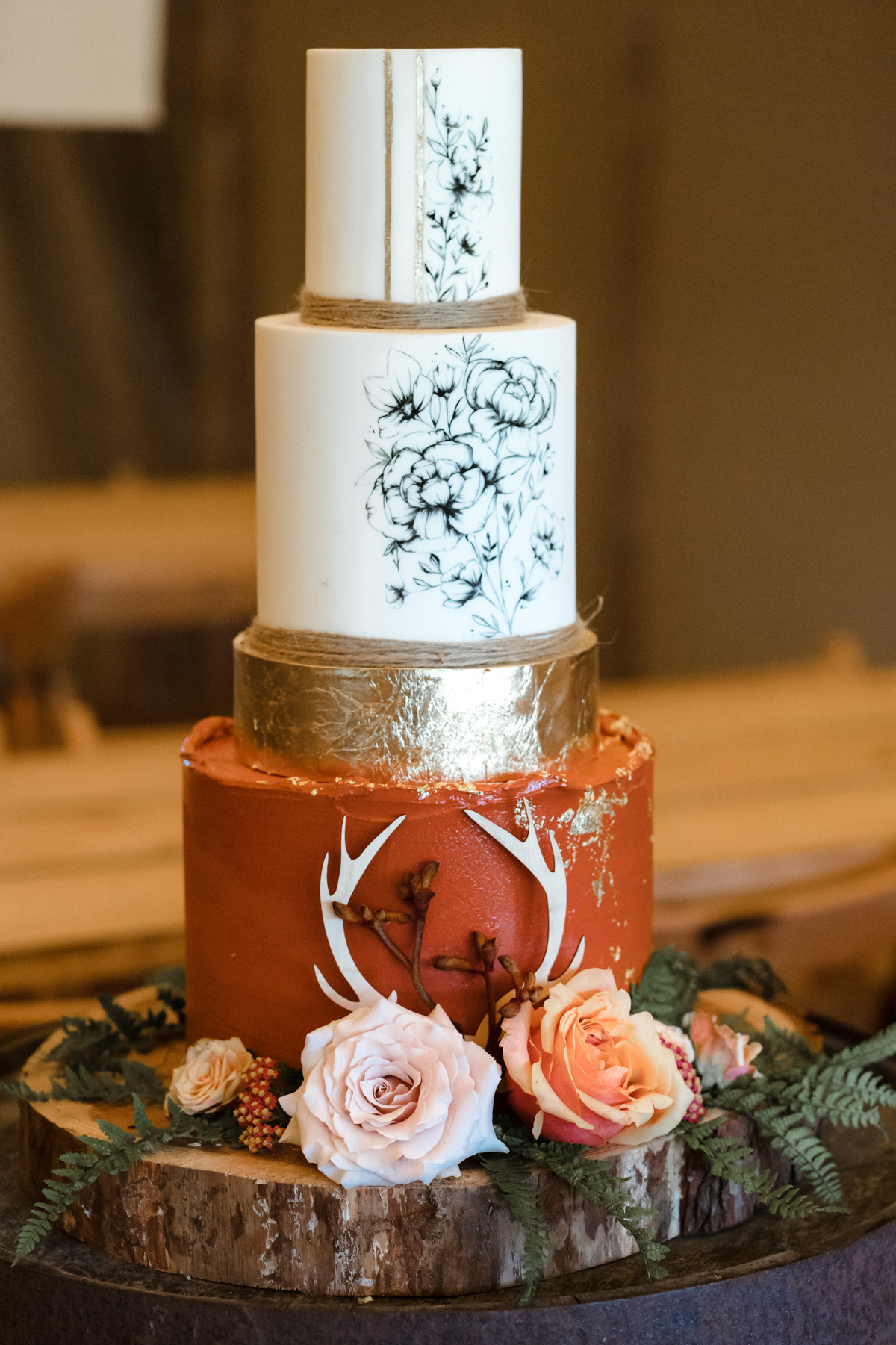 terra-cotta and gold wedding cake