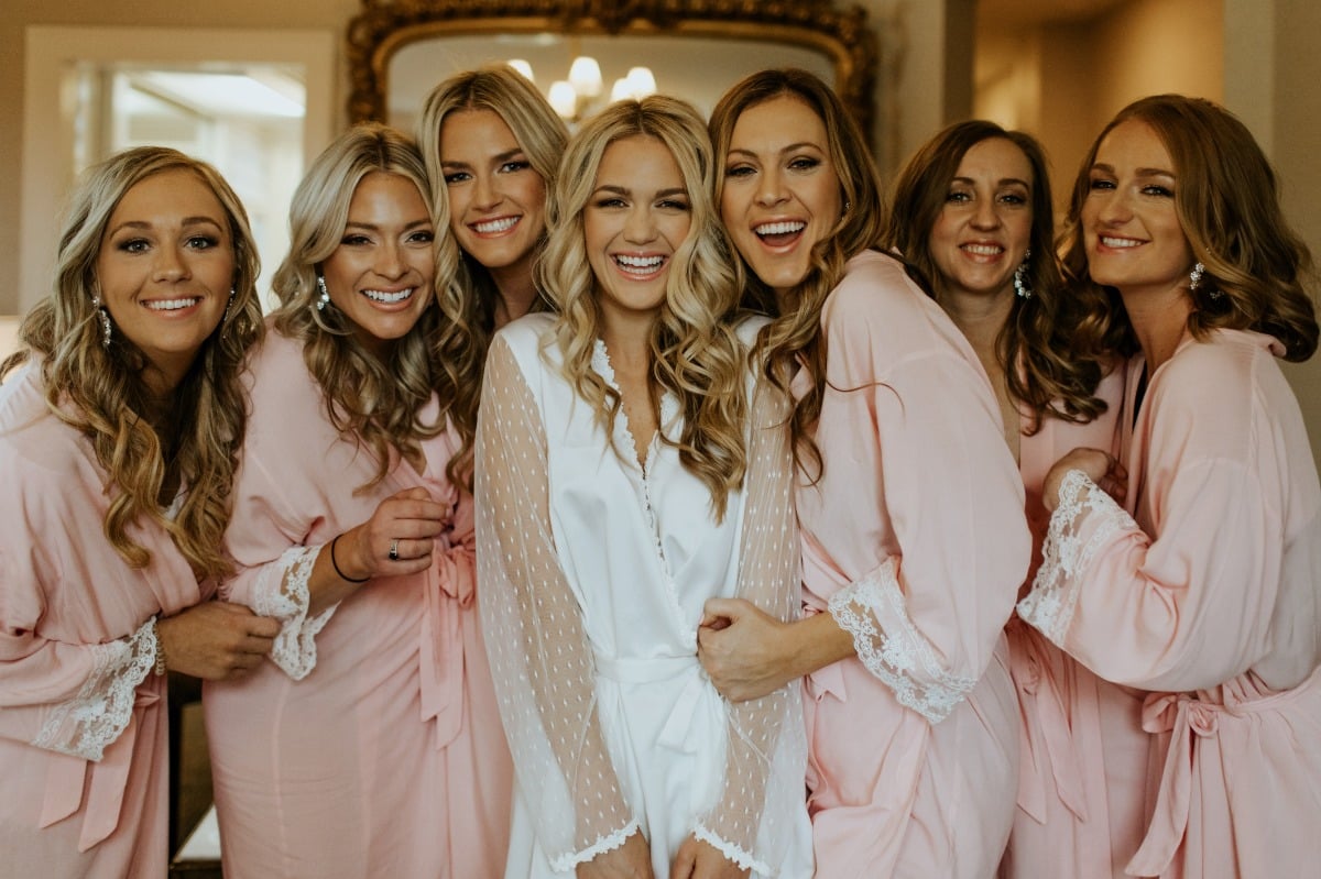 Bride's getting ready in their pink robes