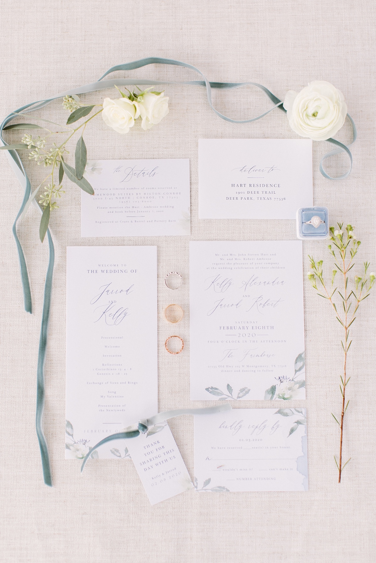 Blue floral wedding invitations