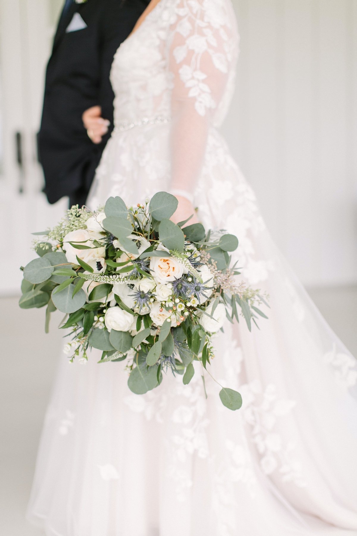 Eucalyptus and rose wedding bouquet