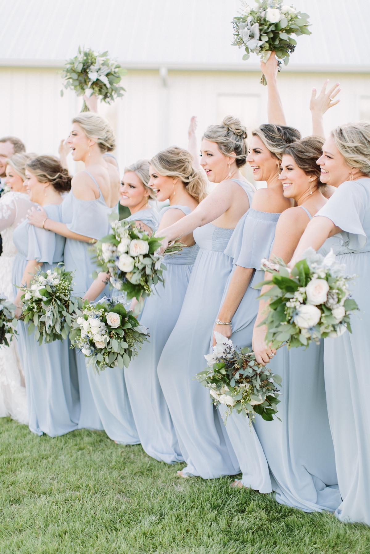 floor length light blue mismatched chiffon bridesmaid dresses