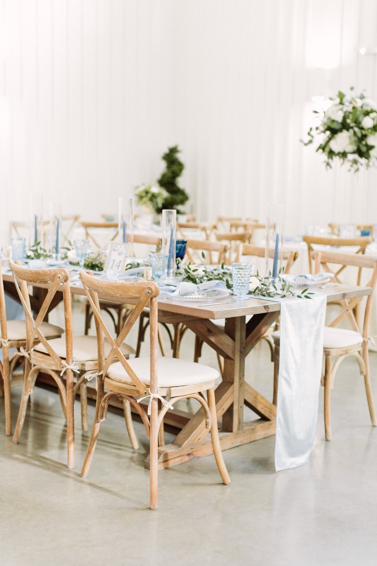 rustic chic blue and green wedding reception decor