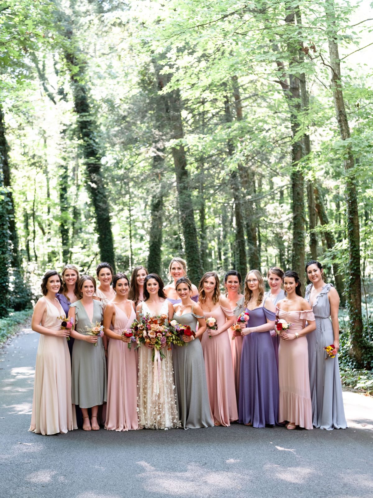 pastel floor length mismatched bridesmaid dresses