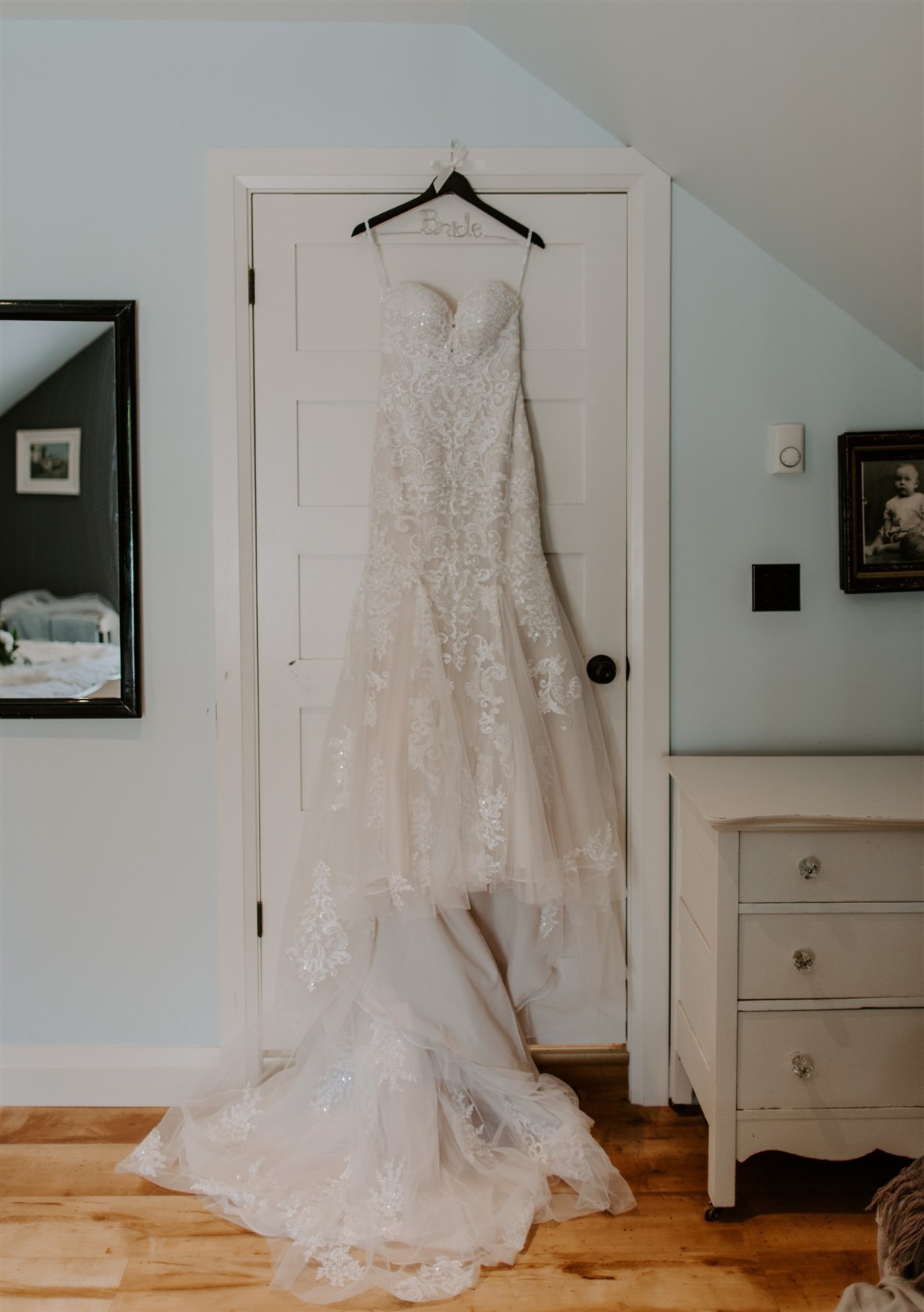 strapless wedding dress on Bride hanger