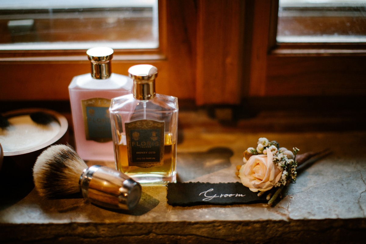 flat lay styling ideas for groom accessories