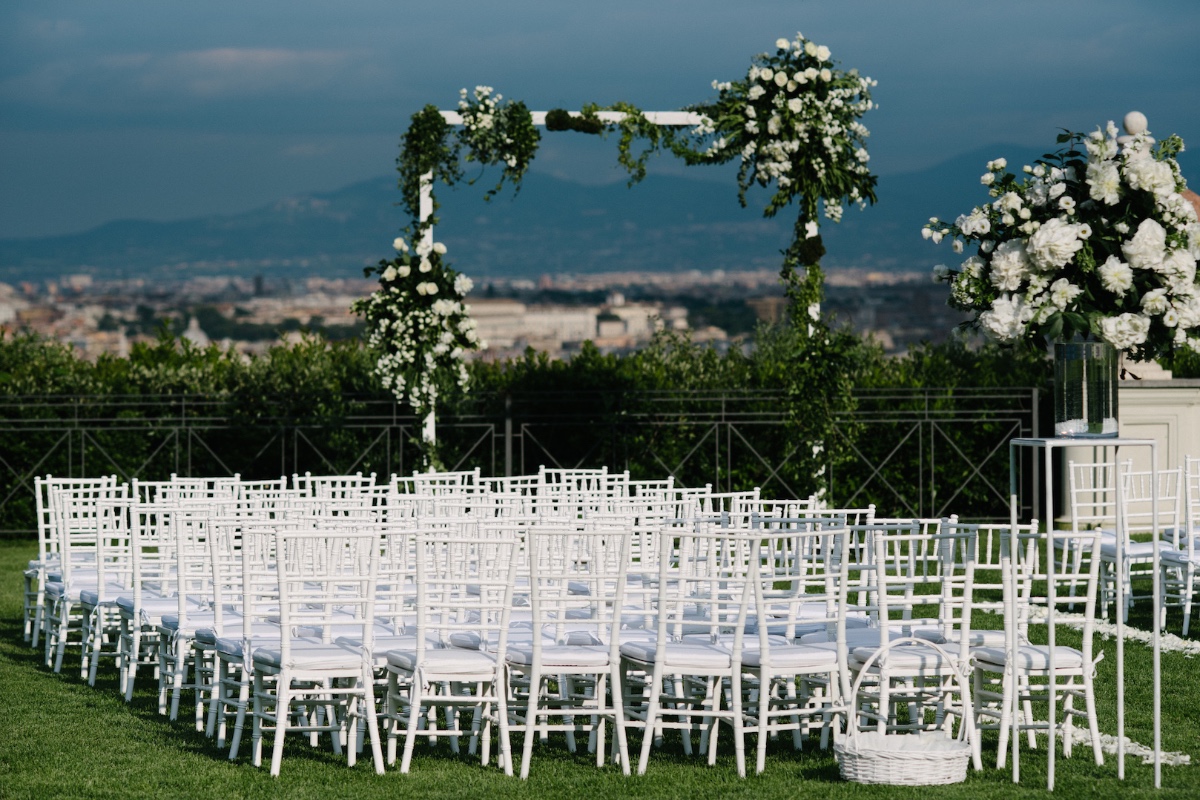Villa Miani white and green wedding ceremony 