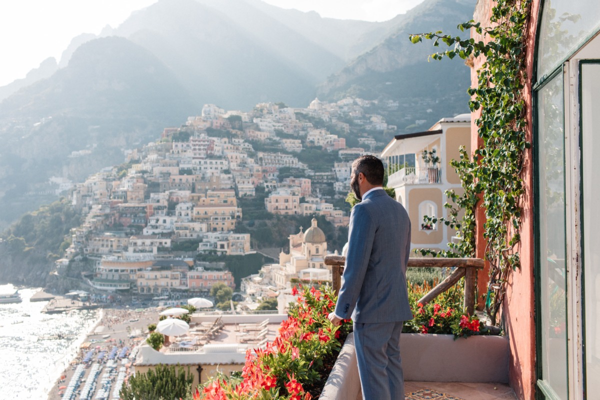 groom waiting to have his first look of bride at  Amalfi Coast elopement