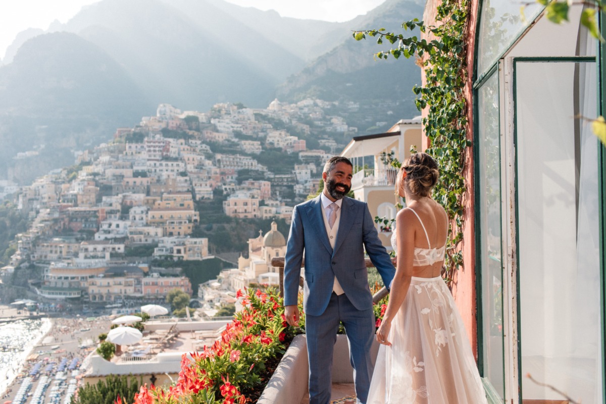 groom waiting to have his first look of bride at  Amalfi Coast elopement
