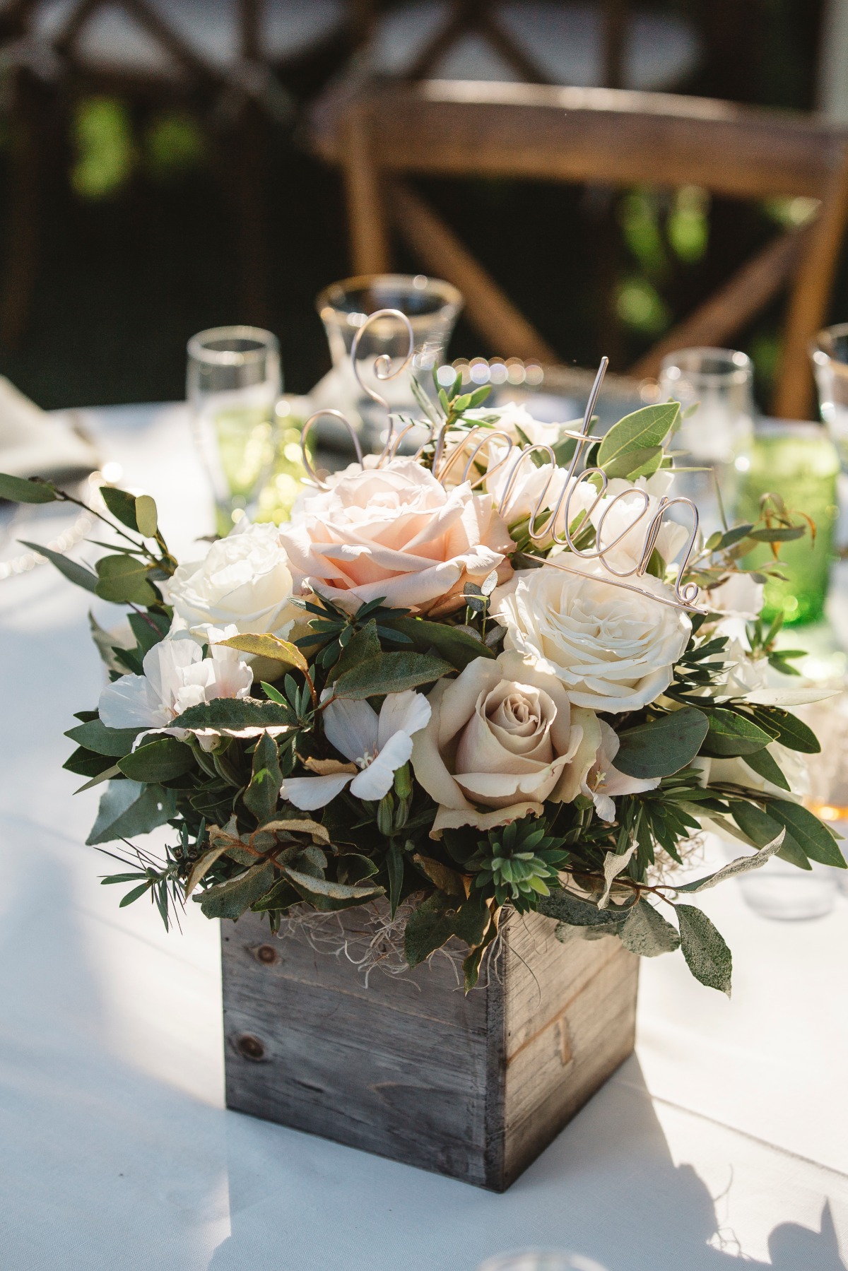 box floral arrangement for wedding centerpiece