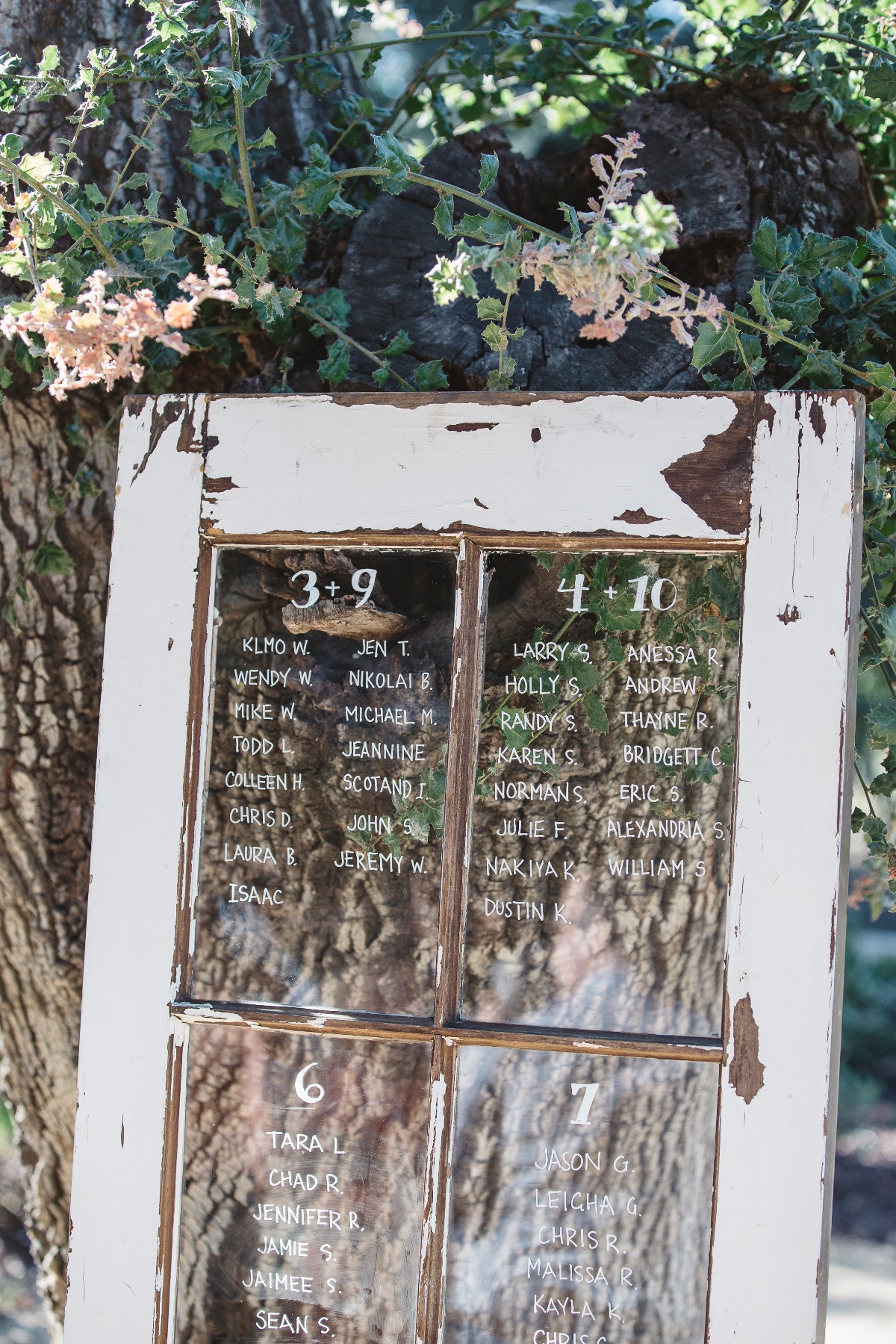 seating chart on vintage door