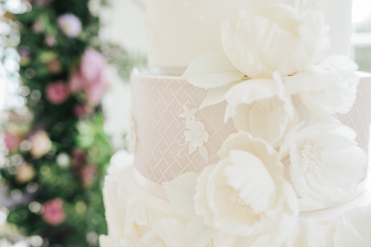 White wedding cake designed by Meadowsweet Cakes