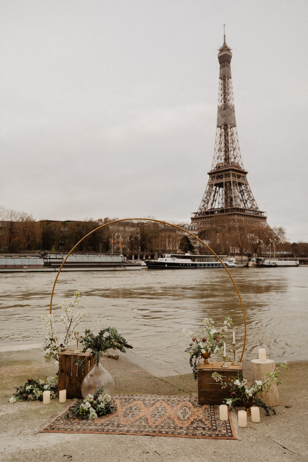 Elopement in France in front of the Seine River and The Eiffel Tower
