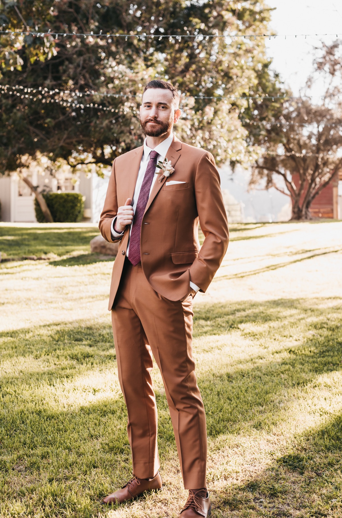 brown and burgundy groom suit ideas