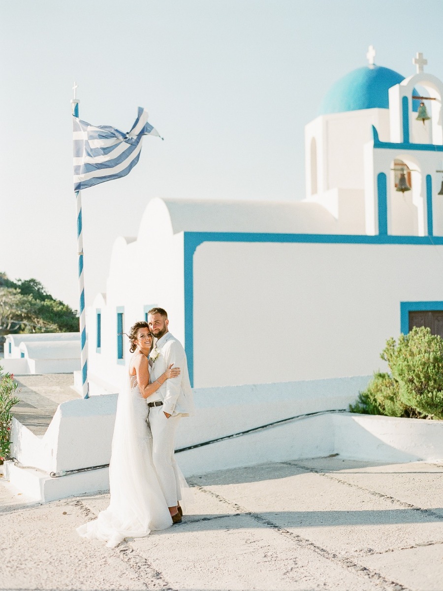 Endless Ocean Views at this all White Santorini Wedding