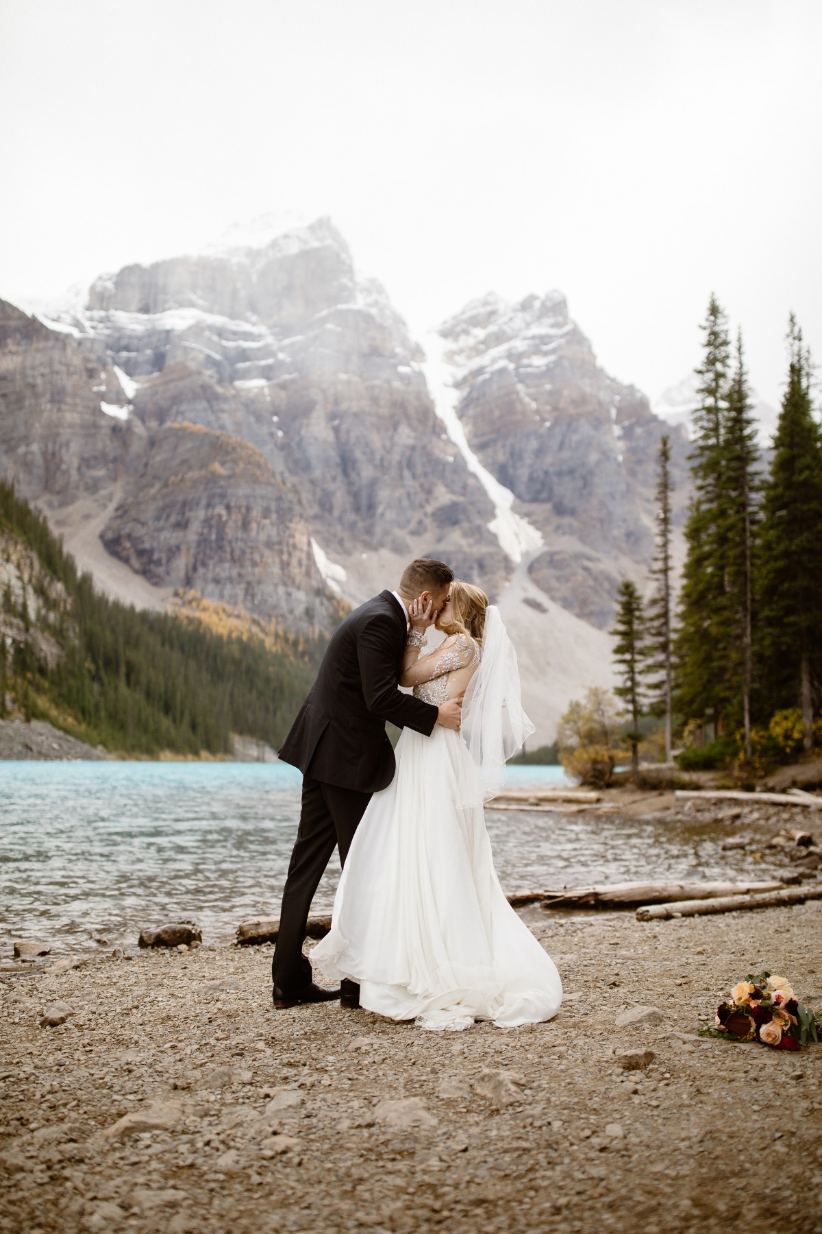 elopement on the shore of  Moraine Lake