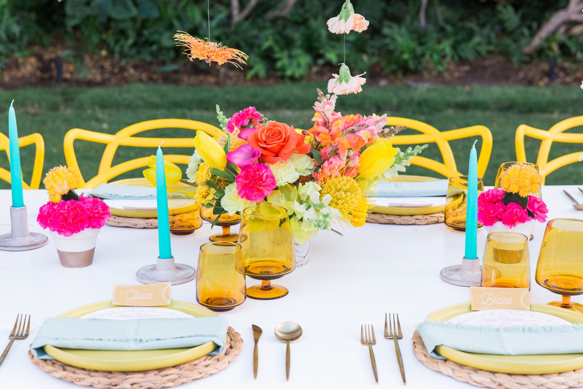 brightly colored table was set up at Four Seasons Resort, Hualalai