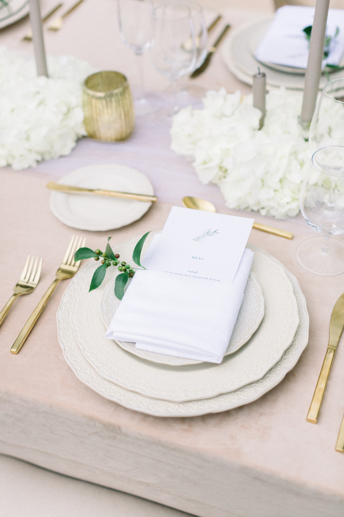 Gold and white vintage wedding table  styled by Tyler Speier Events