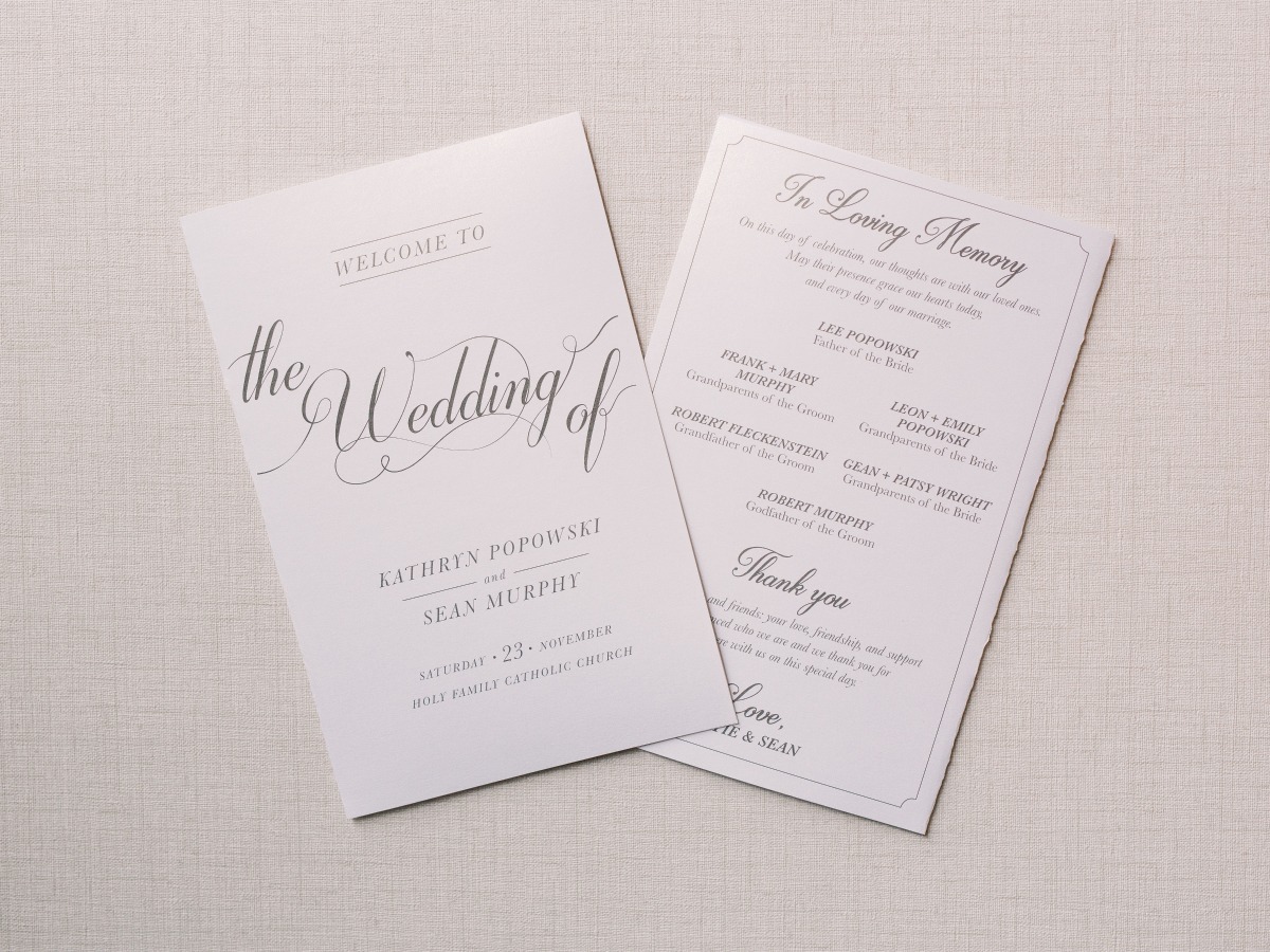 wedding programs with In loving Memory on the back