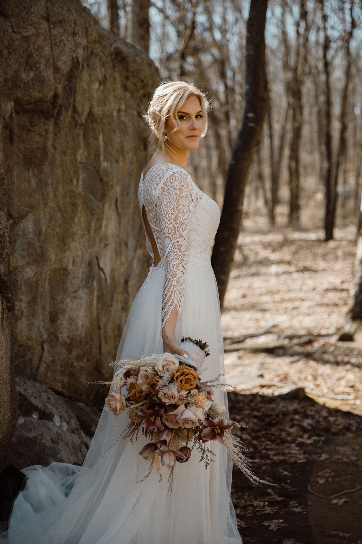 long sleeve wedding dress with lace sleeves and keyhole back