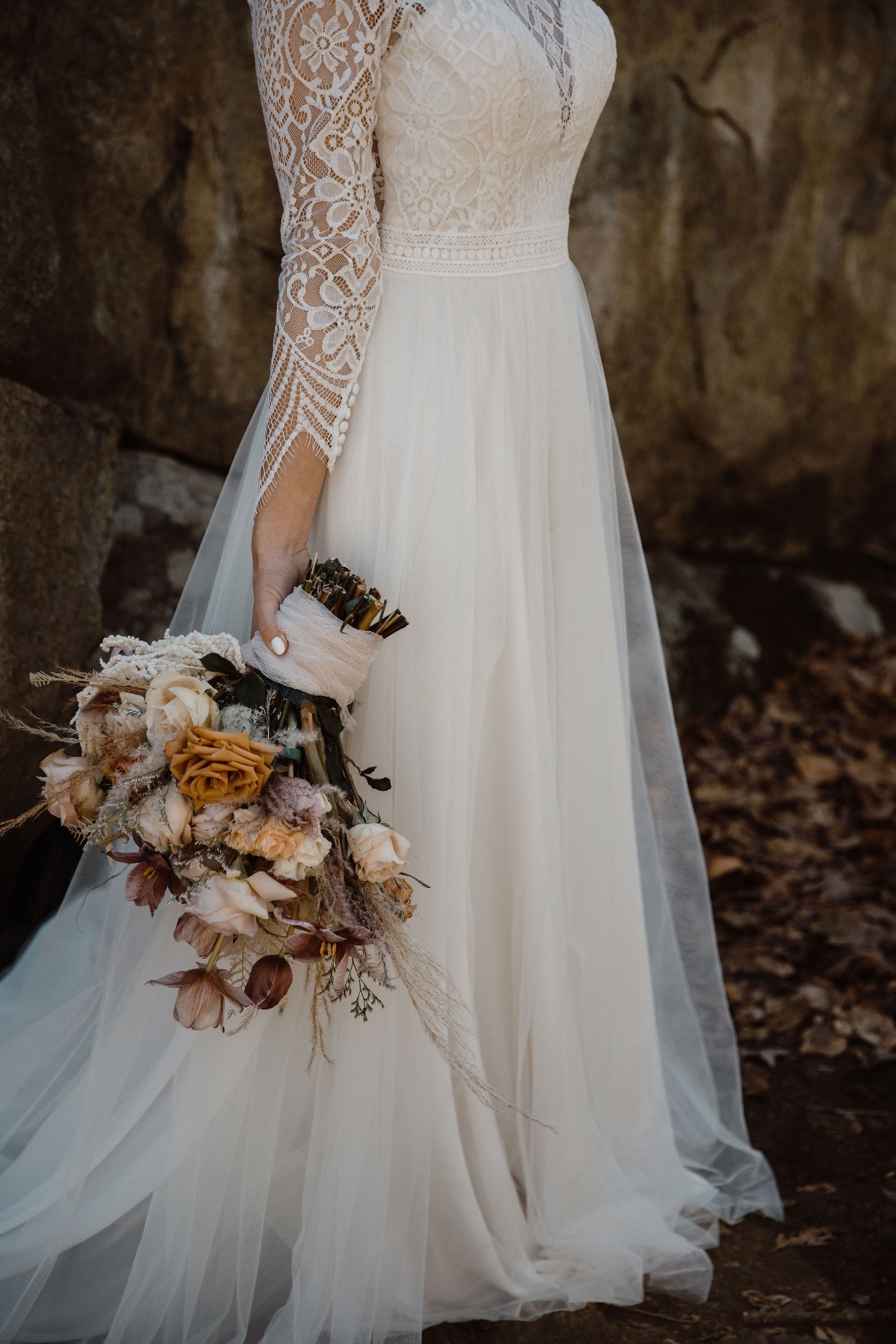 beautiful lace detail on long sleeve wedding dress
