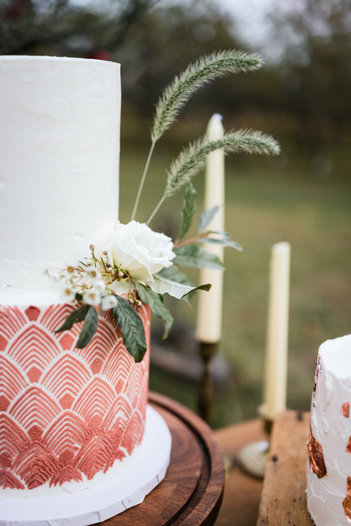 Rust colored chevron wedding cake by  Village Baking Co.
