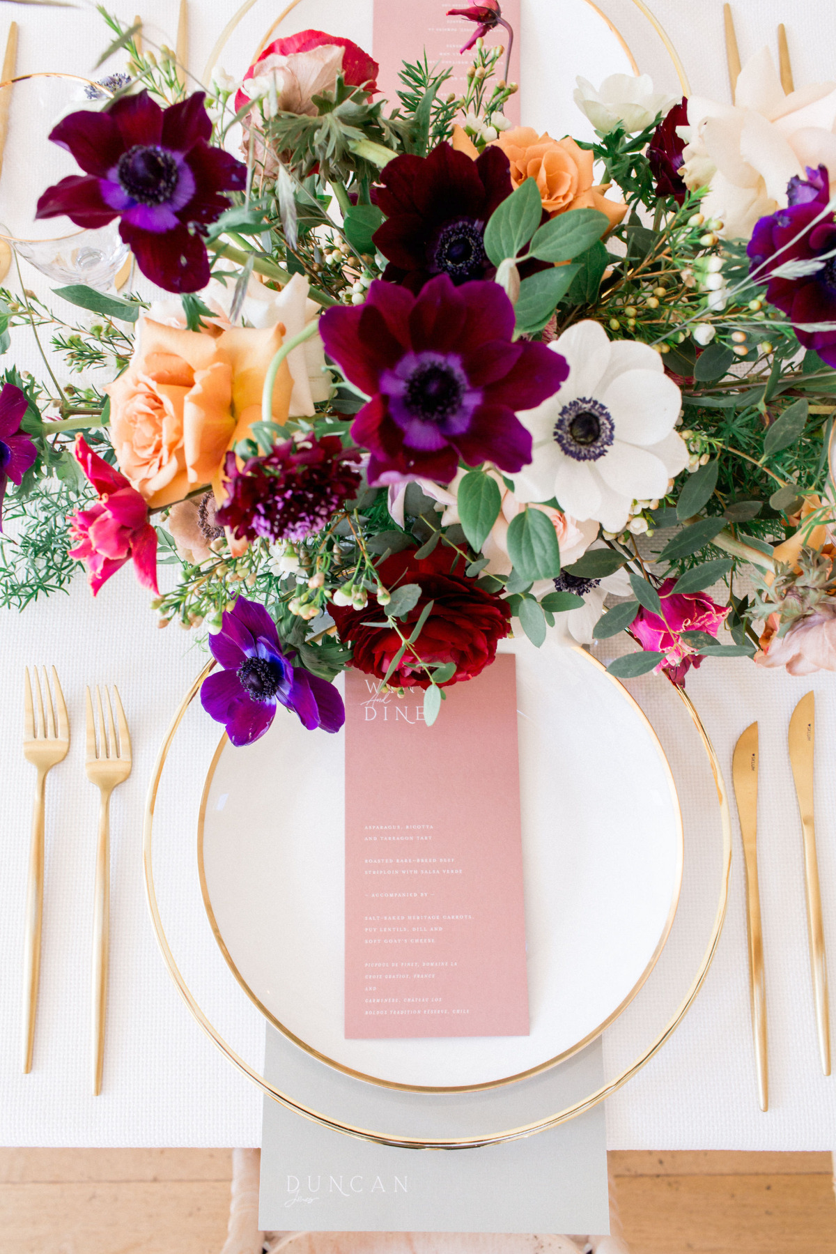 bright colored wedding reception florals