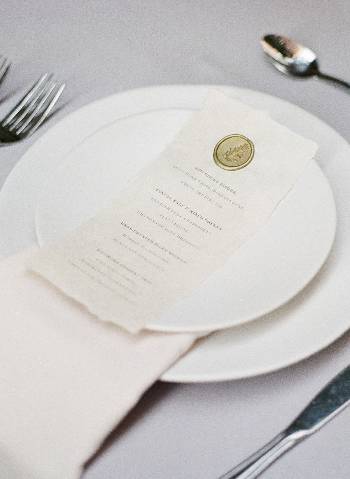 handmade paper with wedding menu printed