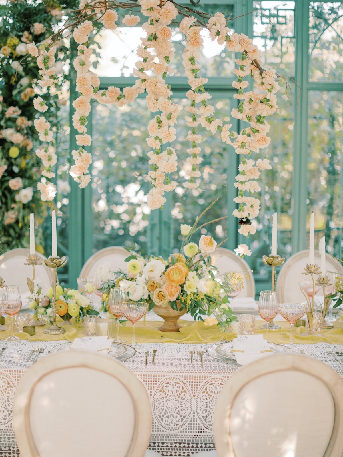 yellow, peach and white wedding decor ideas