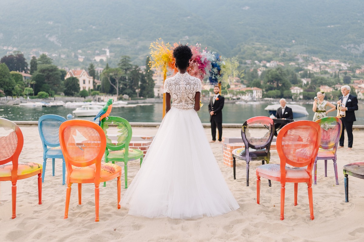 comic book inspired wedding ceremony with Marvel inspired chairs