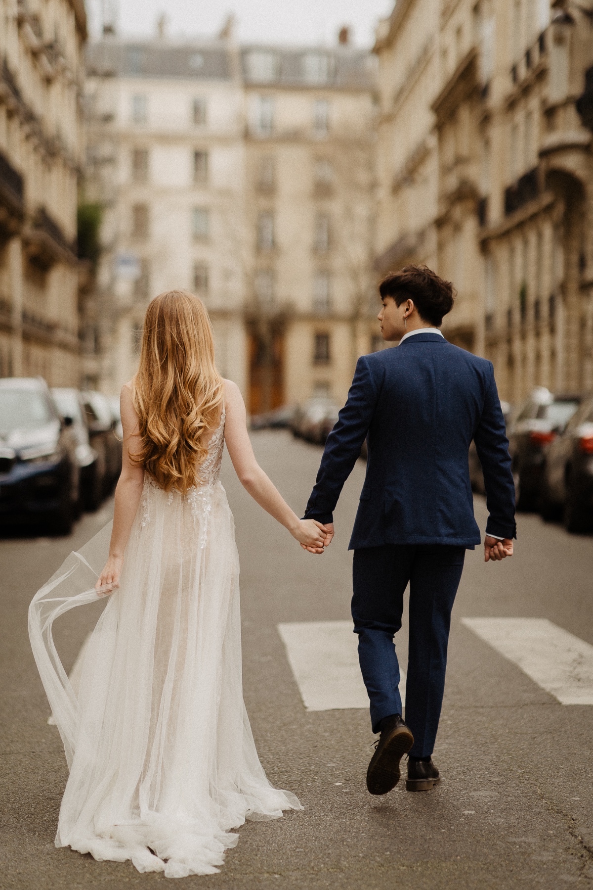 walking the streets at this Elopement in France