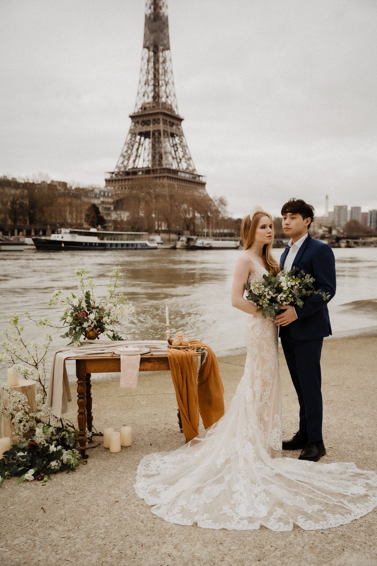 Paris elopement by the Seine River in France