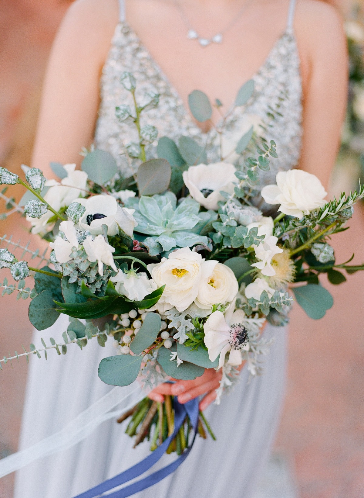 Green and white desert inspired bouquet by Gaia Flowers
