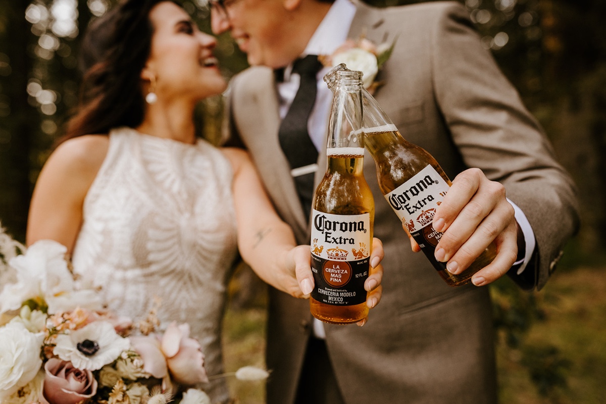Corona beer cheers before wedding