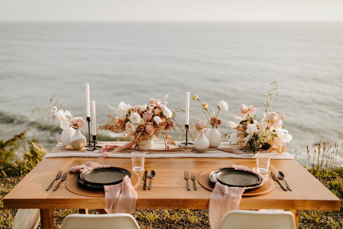 ocean front table set up at PNW elopement