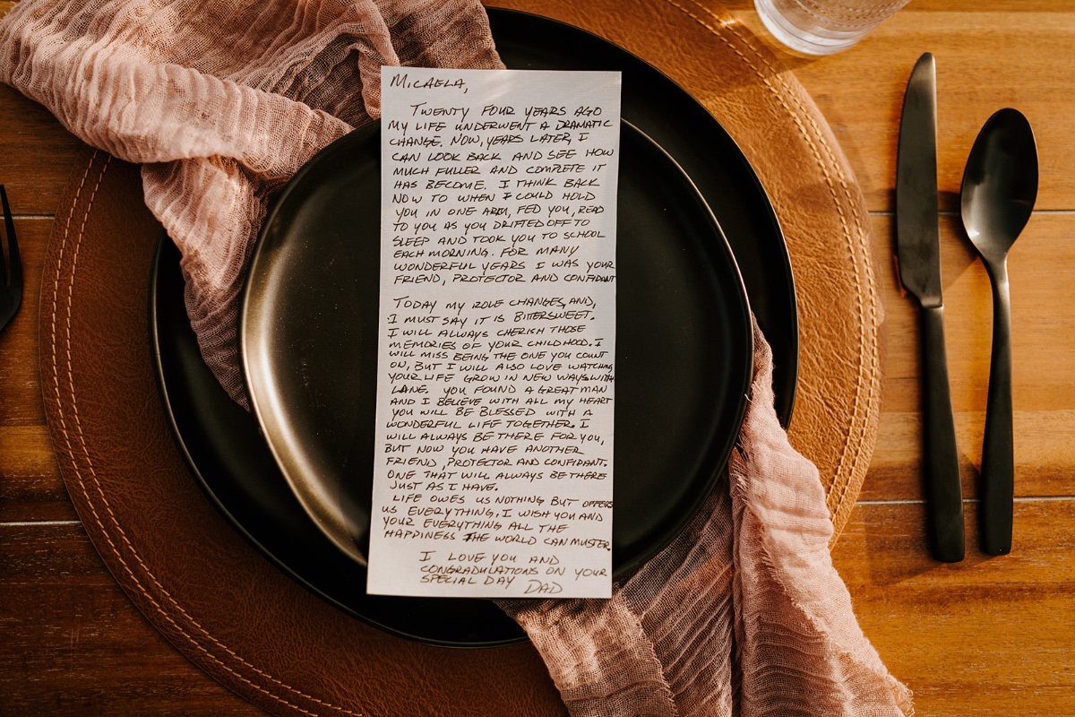 letters to bride and groom at their elopement