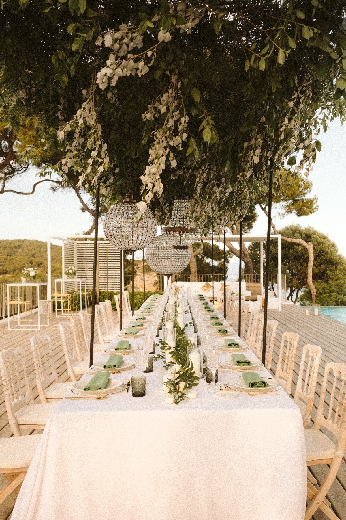 green and white outdoor wedding reception