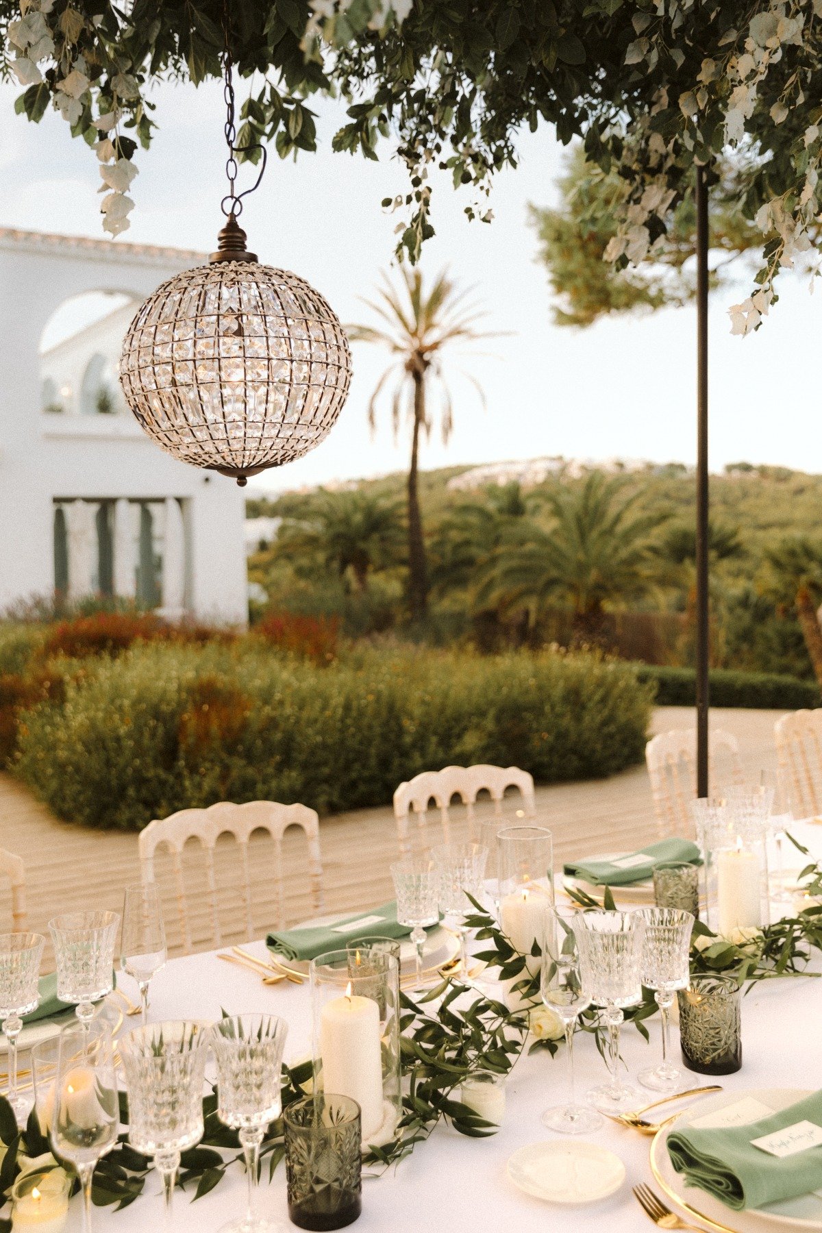 green and white outdoor wedding reception