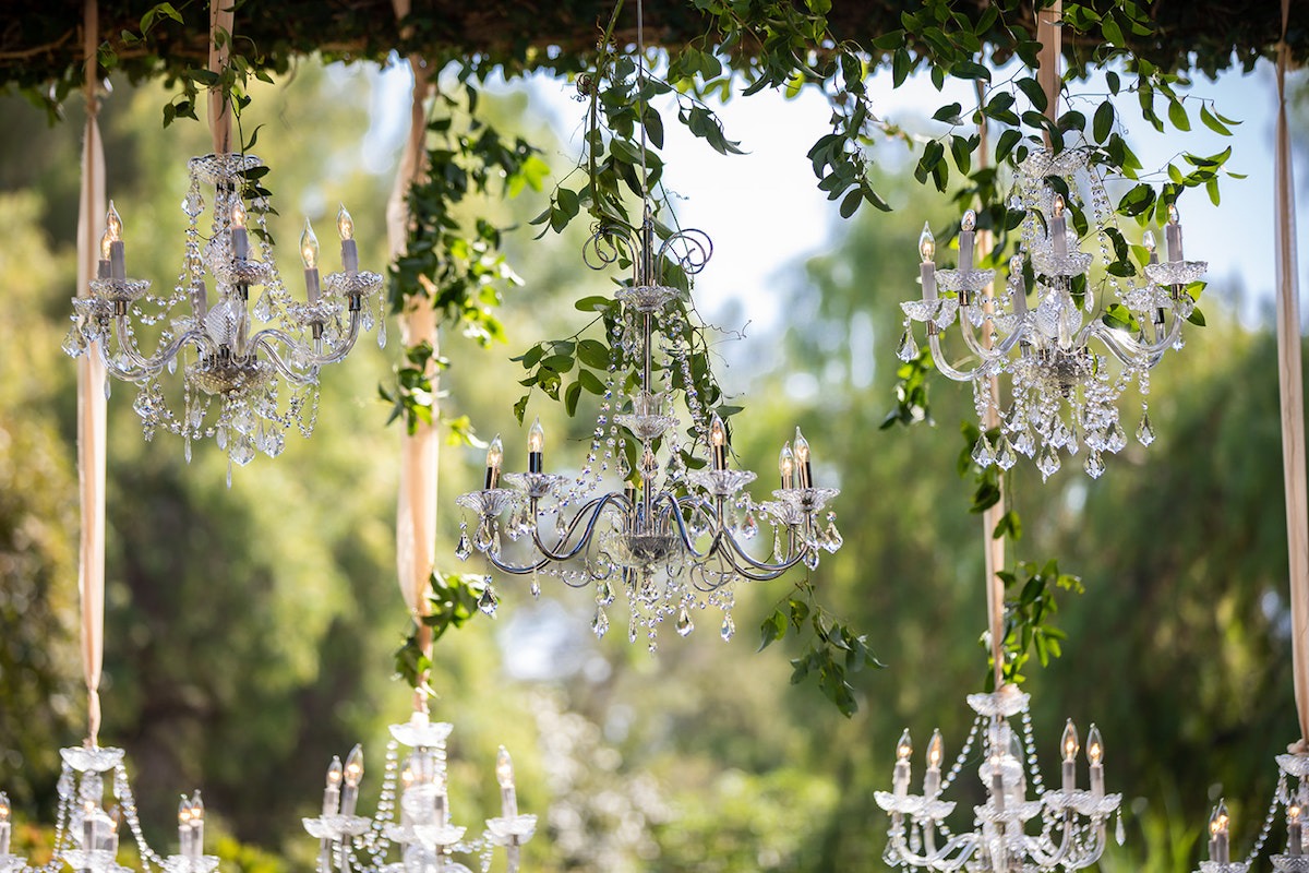 crystal chandeliers wedding backdrop