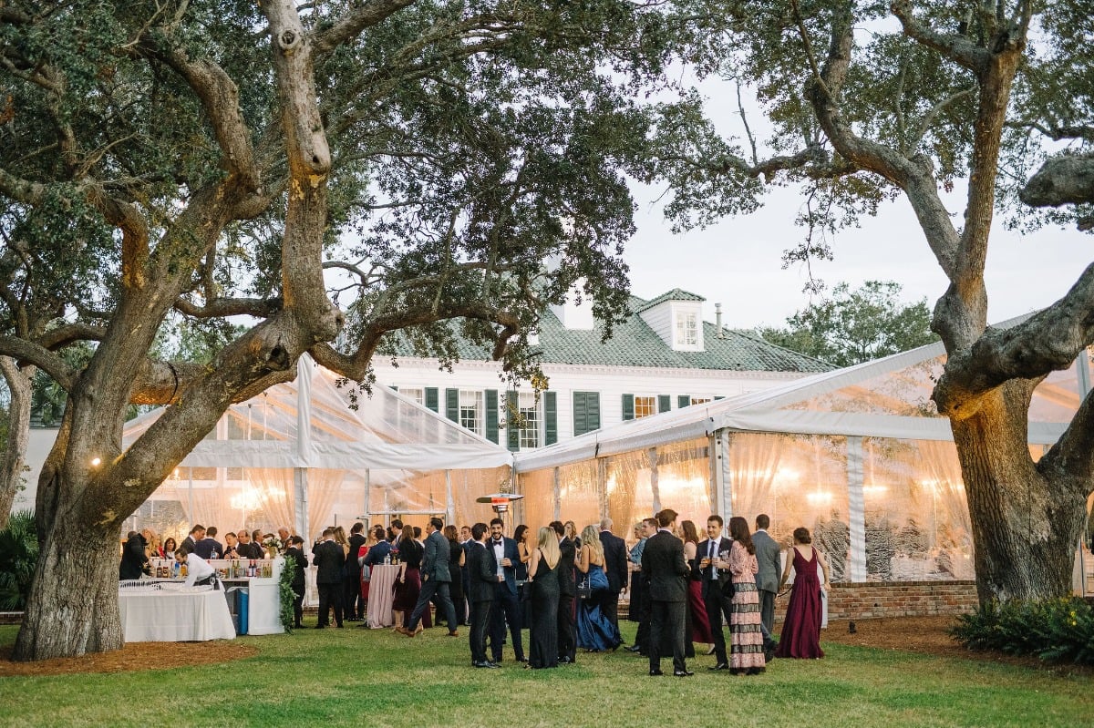 outdoor wedding tent reception at Lowndes Grove