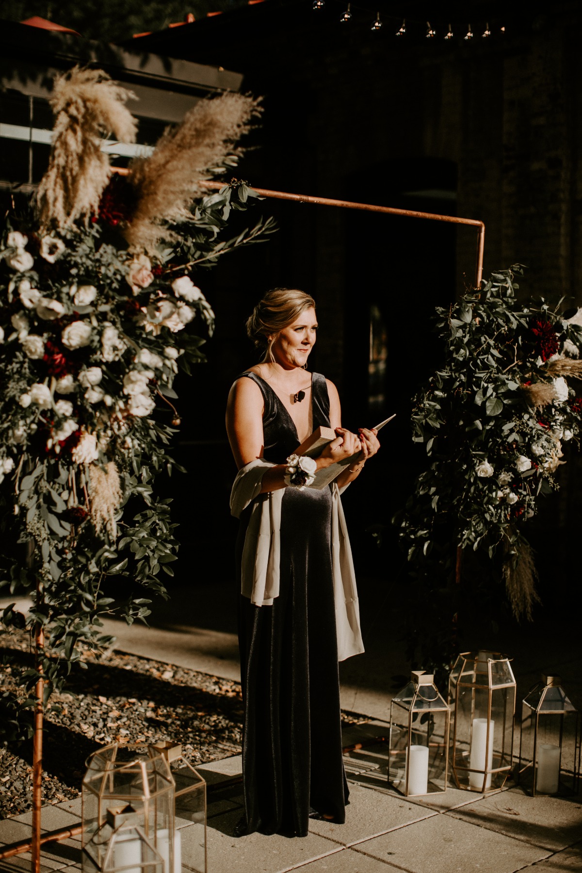 wedding ceremony decor with pamaps